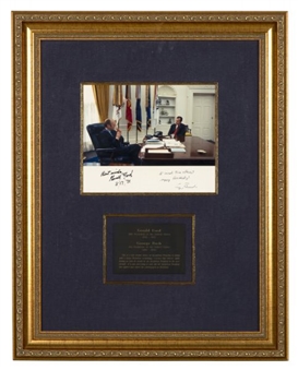 Gerald Ford/George H.W. Bush Dual Signed Oval Office Photo